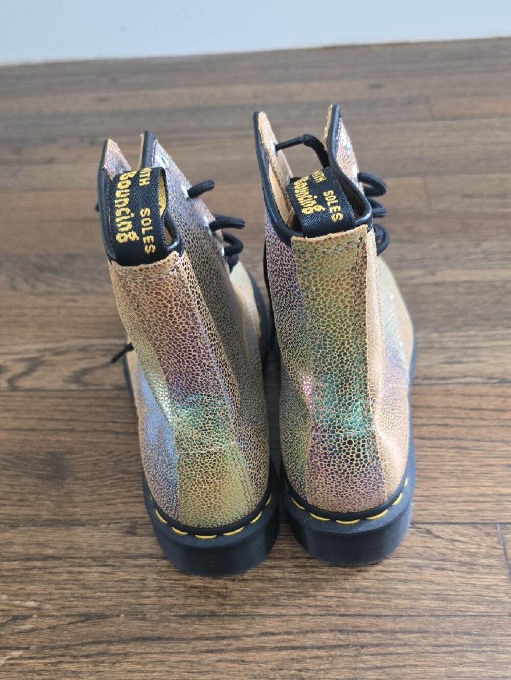 Dr. Martens Iridescent Gold Lace-Up Combat Boots - Picture 2 of 7